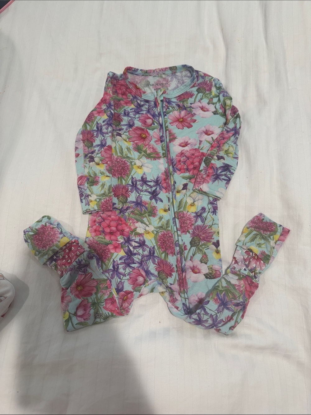 Posh Peanut Floral Zip Footed One-Piece - Pink & Aqua